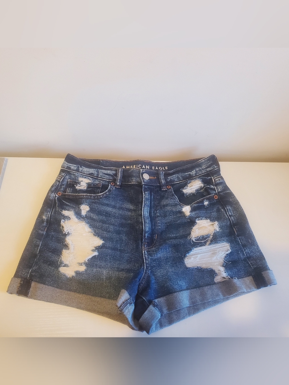AE American Eagle Outfitters Distressed Denim High Rise Mom Shorts Size US 6